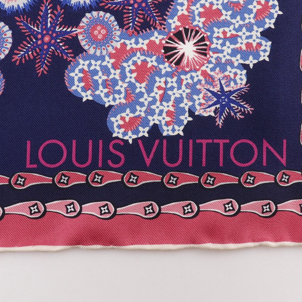 Louis Vuitton Monogram Coral Shawl Silk Navy Pink Scarf — view 7