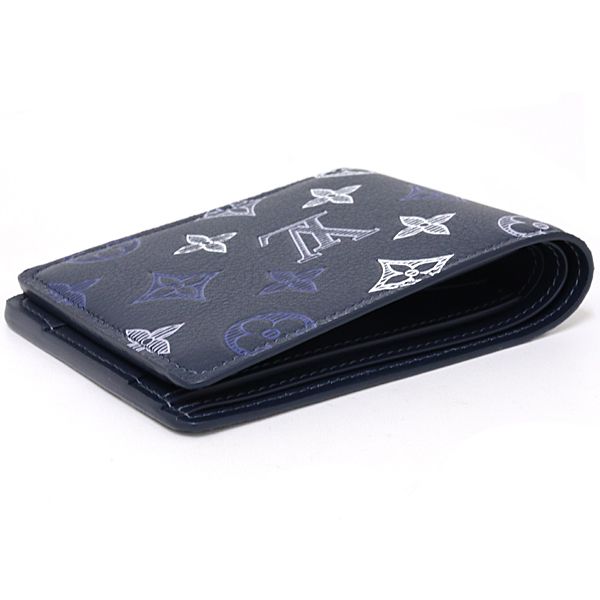Louis Vuitton Portefeuille Multiple Bifold Wallet Monogram Shadow Navy Blue — view 4