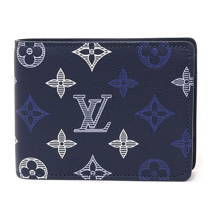 Louis Vuitton Portefeuille Multiple Bifold Wallet Monogram Shadow Navy Blue