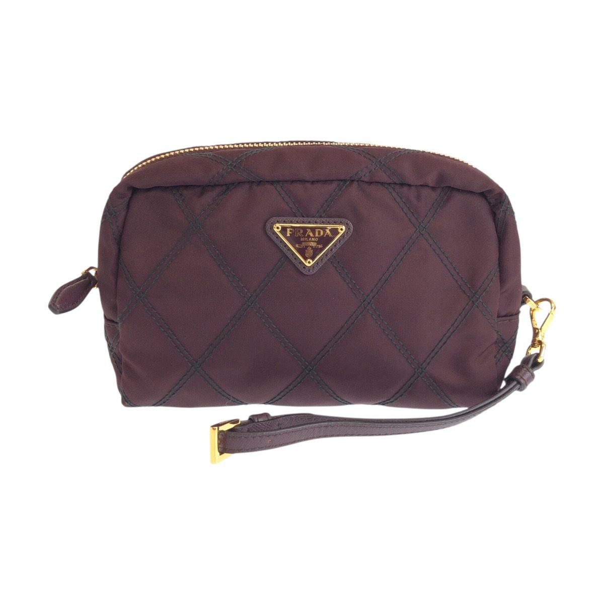 Prada Tessuto Wine Red Bordeaux Nylon Leather Pouch Makeup