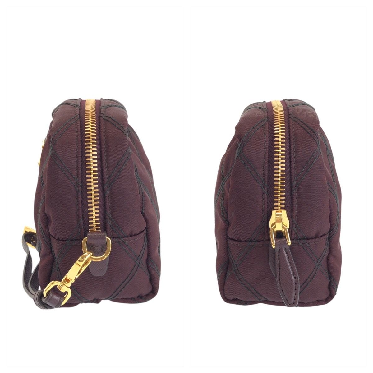 Prada Tessuto Wine Red Bordeaux Nylon Leather Pouch Makeup — view 5