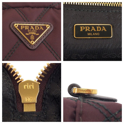 Prada Tessuto Wine Red Bordeaux Nylon Leather Pouch Makeup — view 4