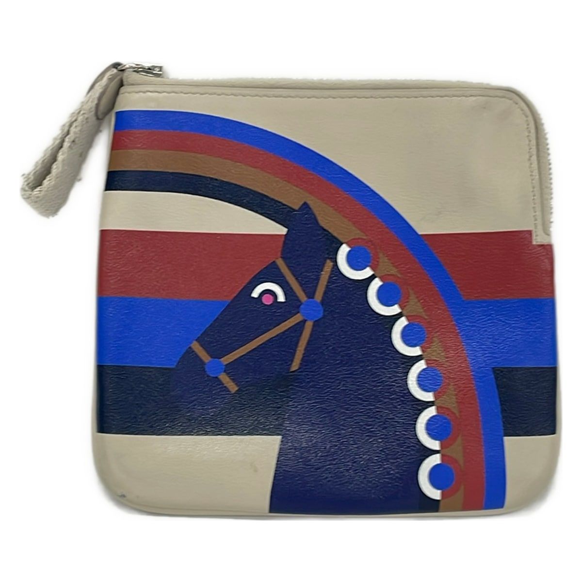 Hermes Pouch Beton Blue Ankle Horse Silver