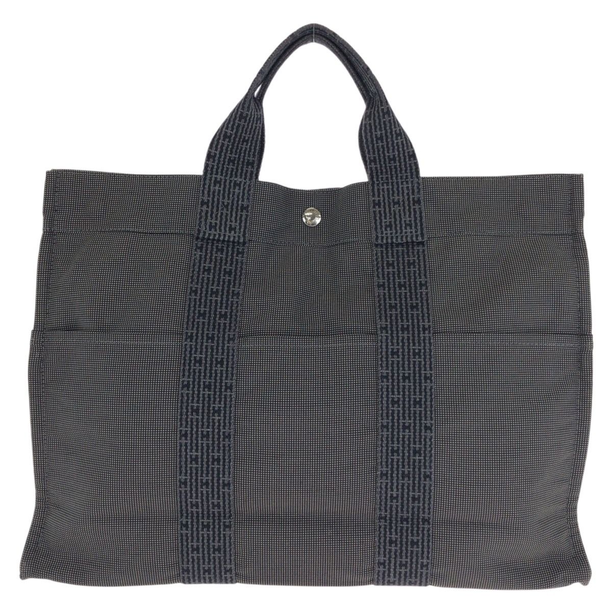 Hermes Her Line MM Gray Silver Polyamide Polyester Tote