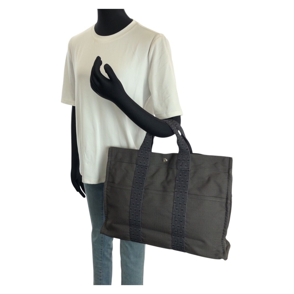 Hermes Her Line MM Gray Silver Polyamide Polyester Tote — view 7