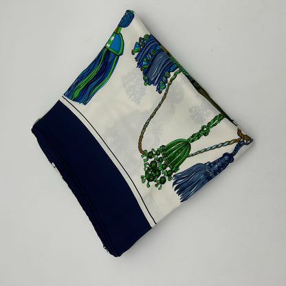 Hermes Carre 90 Silk Twill Pasementerie Blue Multi White Scarf — view 5