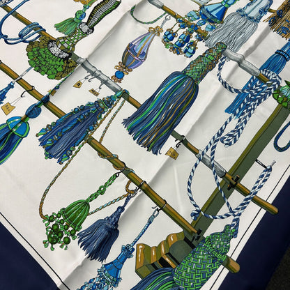 Hermes Carre 90 Silk Twill Pasementerie Blue Multi White Scarf — view 2