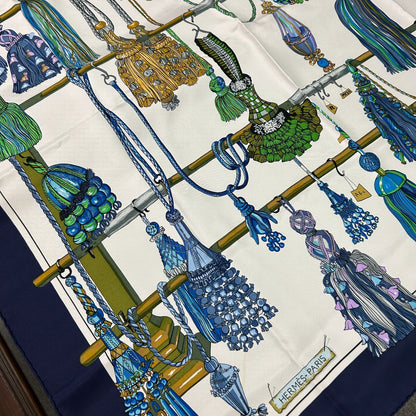 Hermes Carre 90 Silk Twill Pasementerie Blue Multi White Scarf — view 3