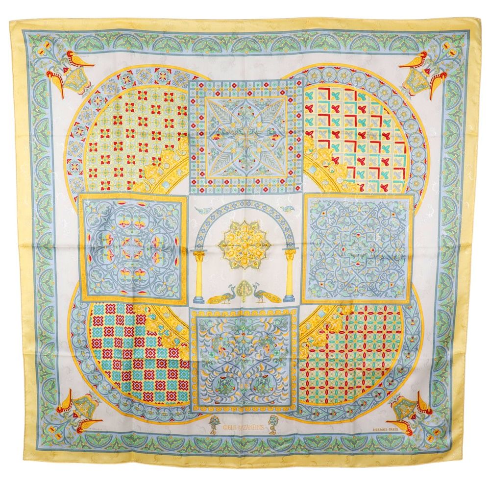 Hermes Carre 90 Ciels Byzantins Byzantine Sky Silk Yellow Scarf