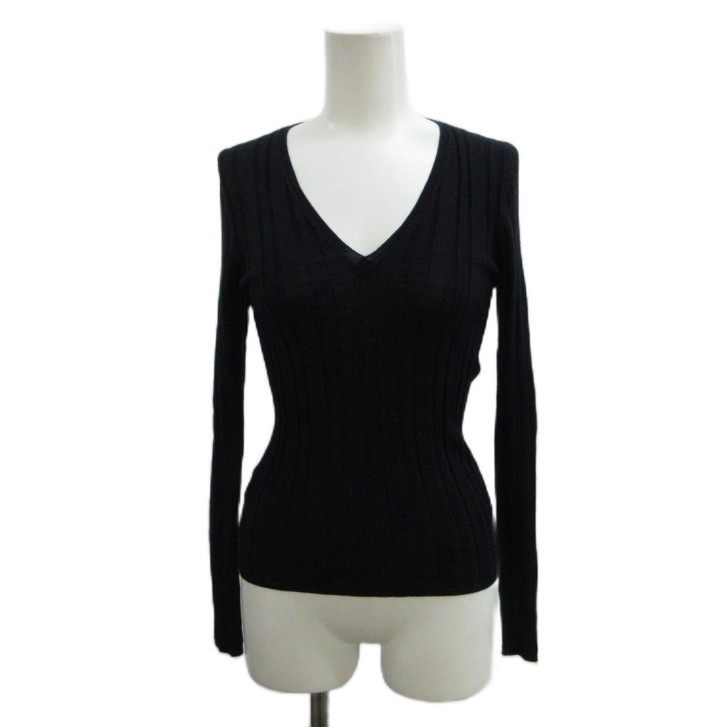 Prada Knit Sweater Wool 38 Black V-neck Long Sleeve Ribbed PP