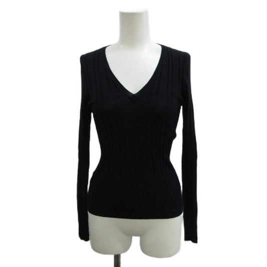 Prada Knit Sweater Wool 38 Black V-neck Long Sleeve Ribbed PP