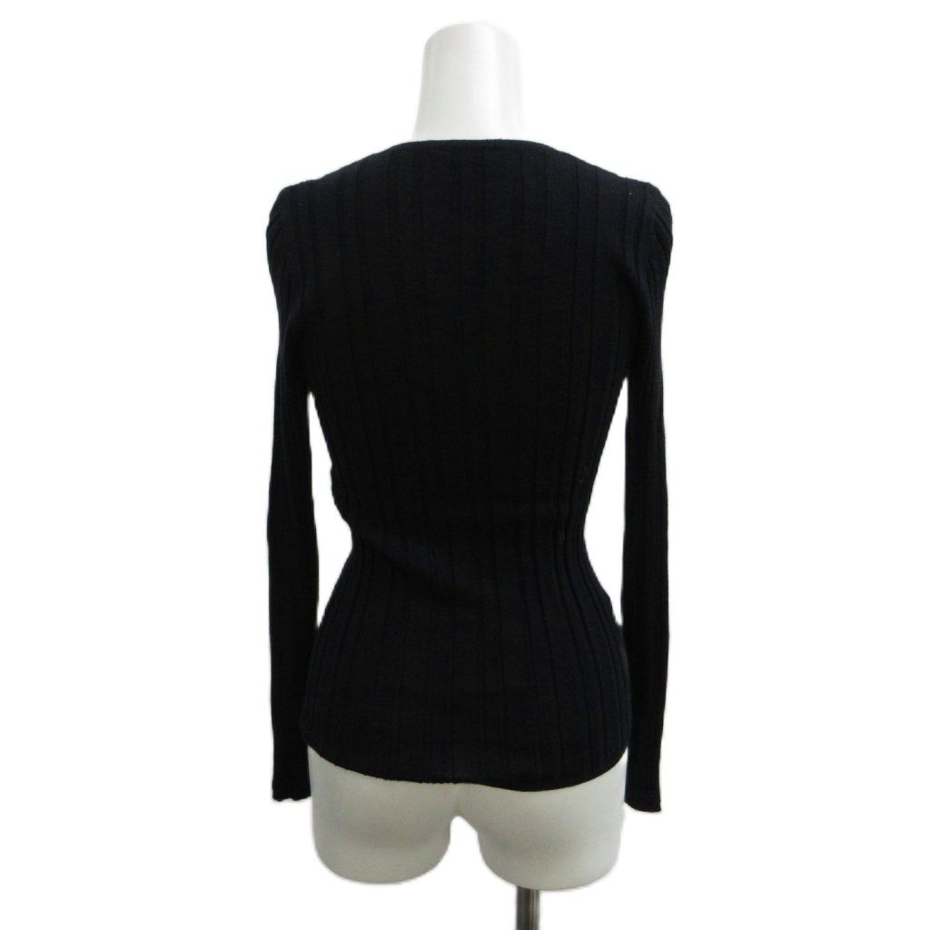 Prada Knit Sweater Wool 38 Black V-neck Long Sleeve Ribbed PP — view 2
