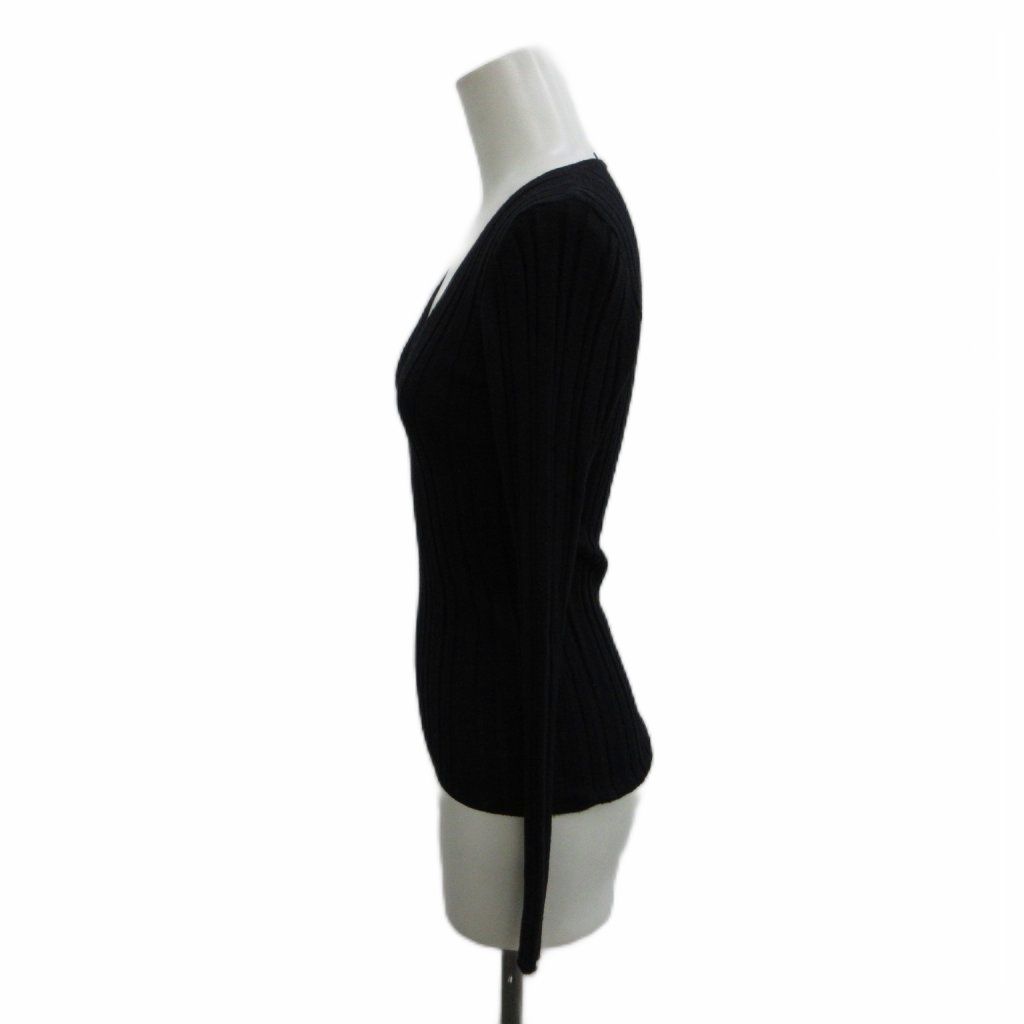 Prada Knit Sweater Wool 38 Black V-neck Long Sleeve Ribbed PP — view 3