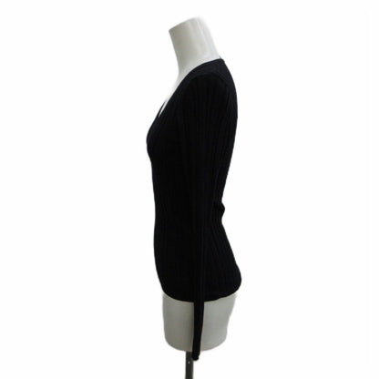 Prada Knit Sweater Wool 38 Black V-neck Long Sleeve Ribbed PP — view 3