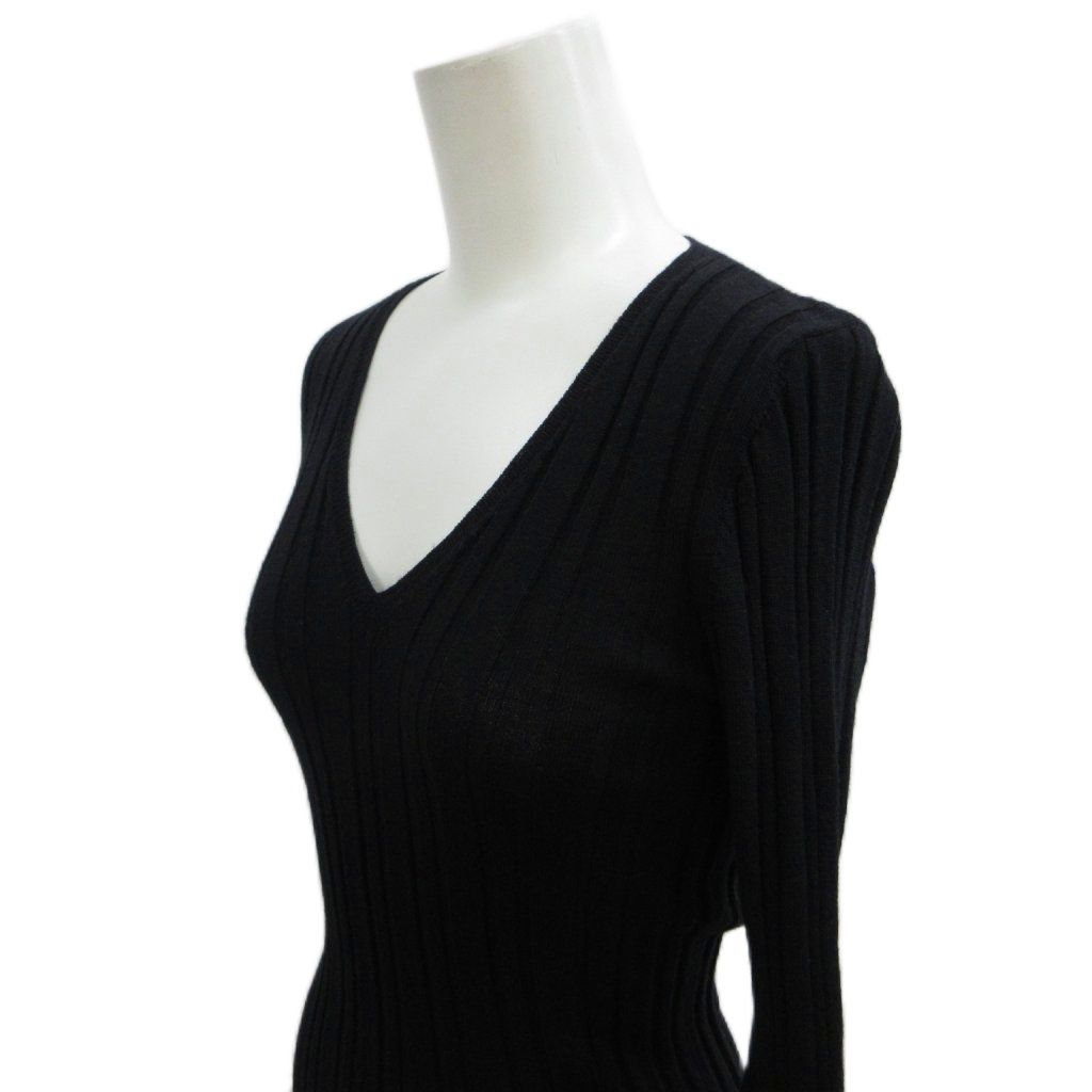 Prada Knit Sweater Wool 38 Black V-neck Long Sleeve Ribbed PP — view 4