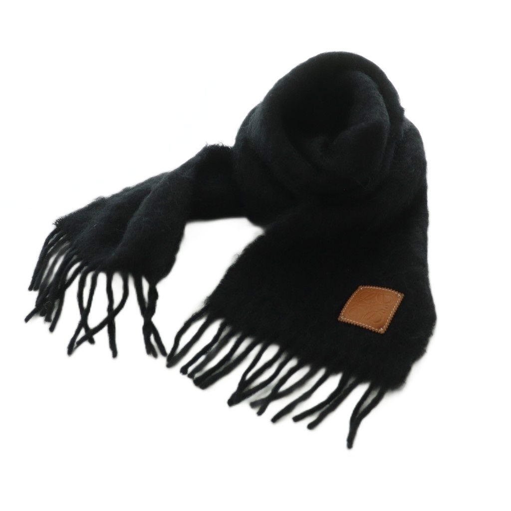 Loewe Anagram Patch Scarf Fringe Brushed Black