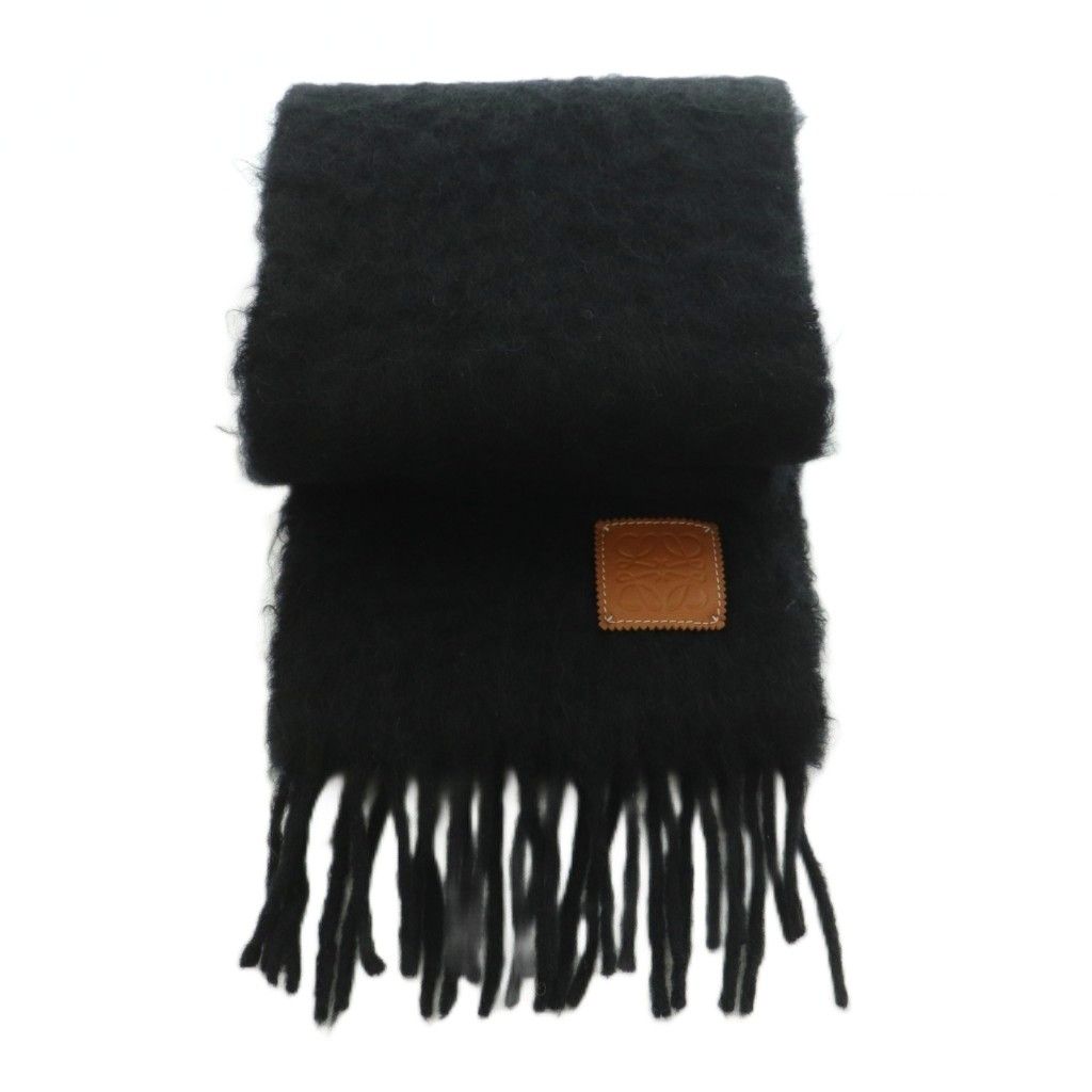 Loewe Anagram Patch Scarf Fringe Brushed Black — view 2