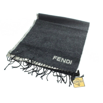 Fendi Scarf Shawl Logo Fringe Black