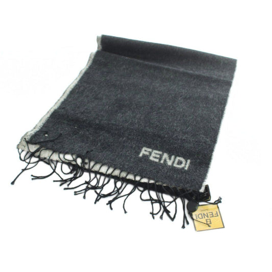 Fendi Scarf Shawl Logo Fringe Black