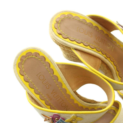 Louis Vuitton Sandals Wedge Sole Logo Leather 34 Yellow — view 4