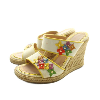 Louis Vuitton Sandals Wedge Sole Logo Leather 34 Yellow