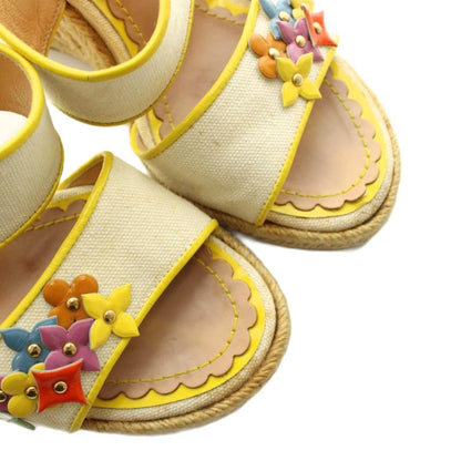Louis Vuitton Sandals Wedge Sole Logo Leather 34 Yellow — view 3