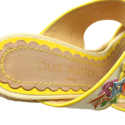 Louis Vuitton Sandals Wedge Sole Logo Leather 34 Yellow — view 7