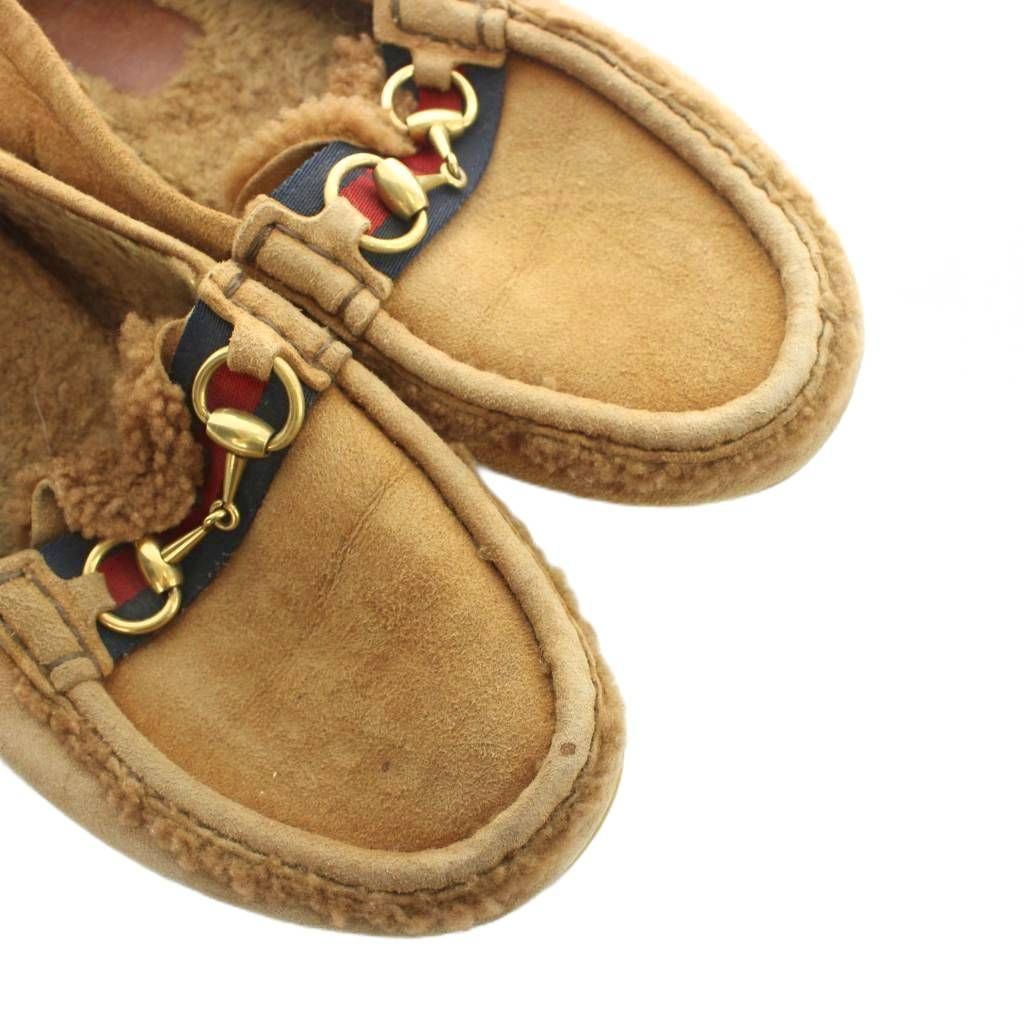 Gucci Shearling Shoes Moccasins Sherry Line Horsebit Suede Brown — view 3