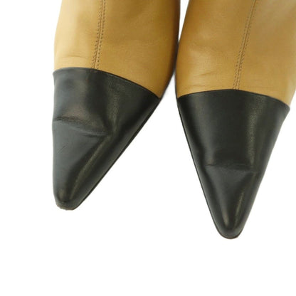 Chanel Short Boots Pointed Toe High Heels Pin Leather Bicolor 38 Beige — view 4