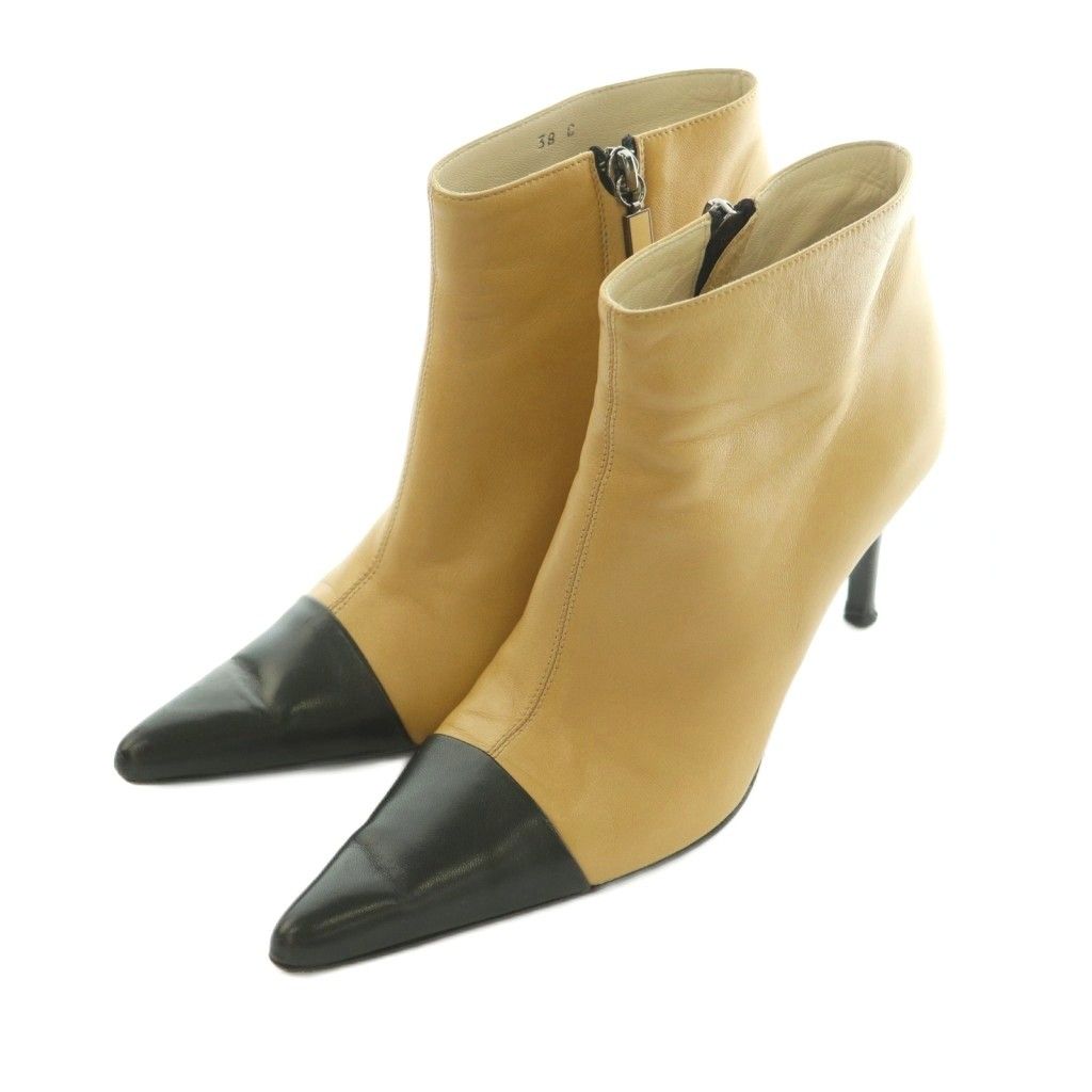 Chanel Short Boots Pointed Toe High Heels Pin Leather Bicolor 38 Beige — view 2
