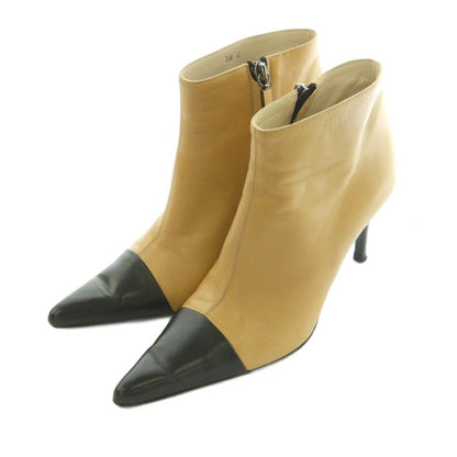 Chanel Short Boots Pointed Toe High Heels Pin Leather Bicolor 38 Beige — view 2