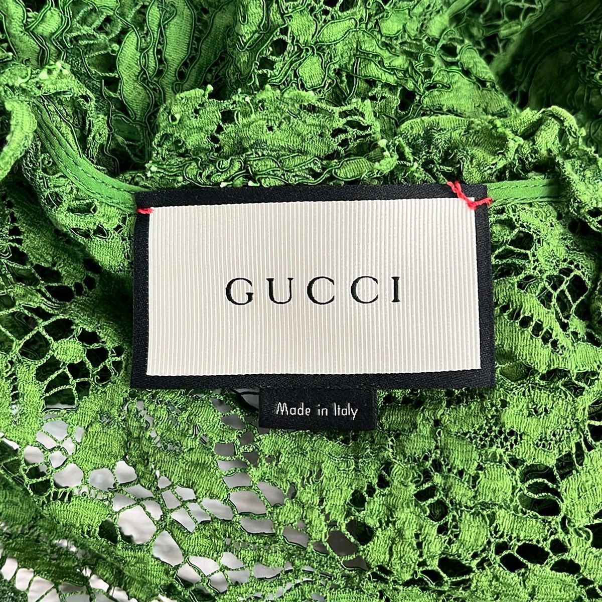 Gucci Dress 36 S Green Dark Navy Red 3/4 Sleeve Long Lace — view 3
