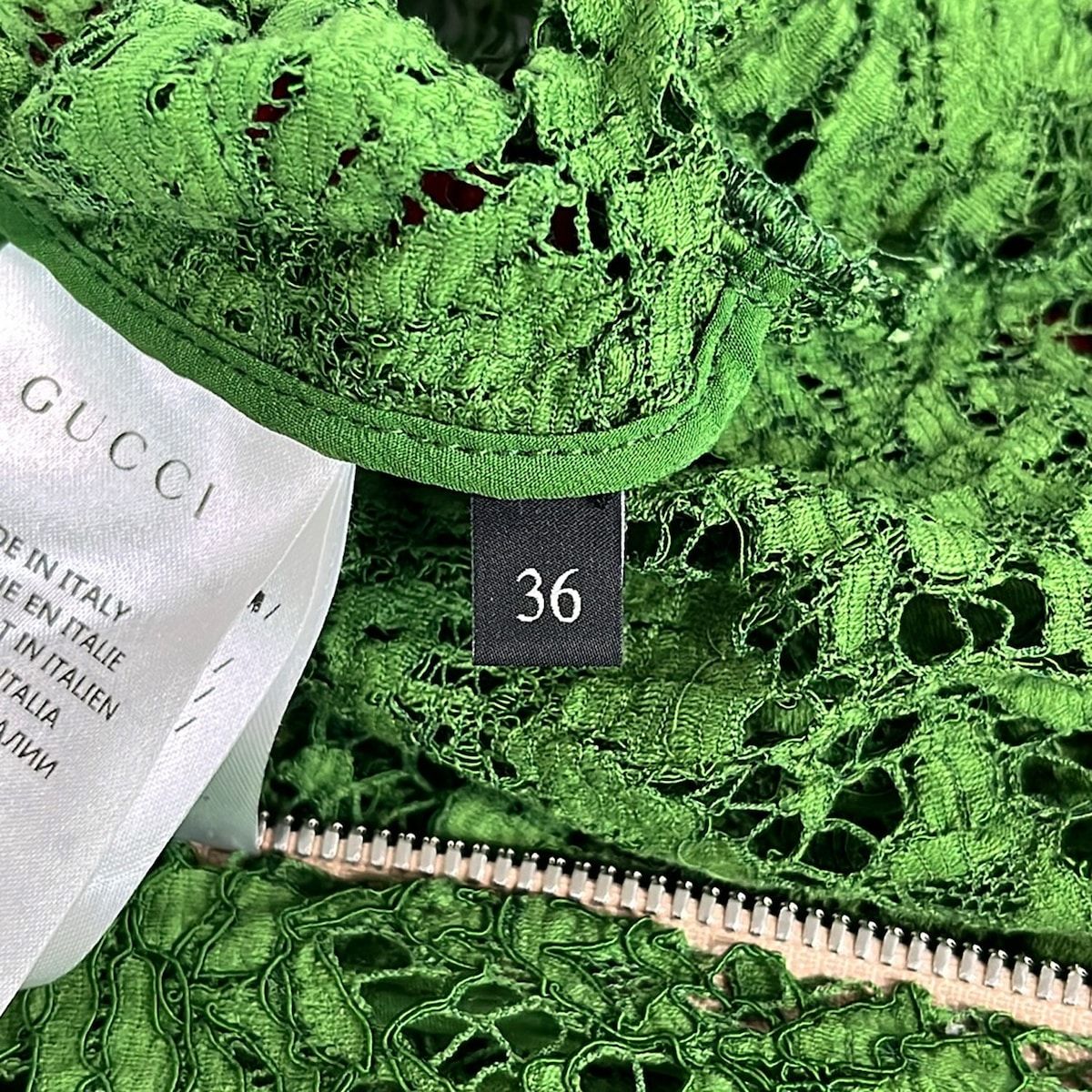 Gucci Dress 36 S Green Dark Navy Red 3/4 Sleeve Long Lace — view 6