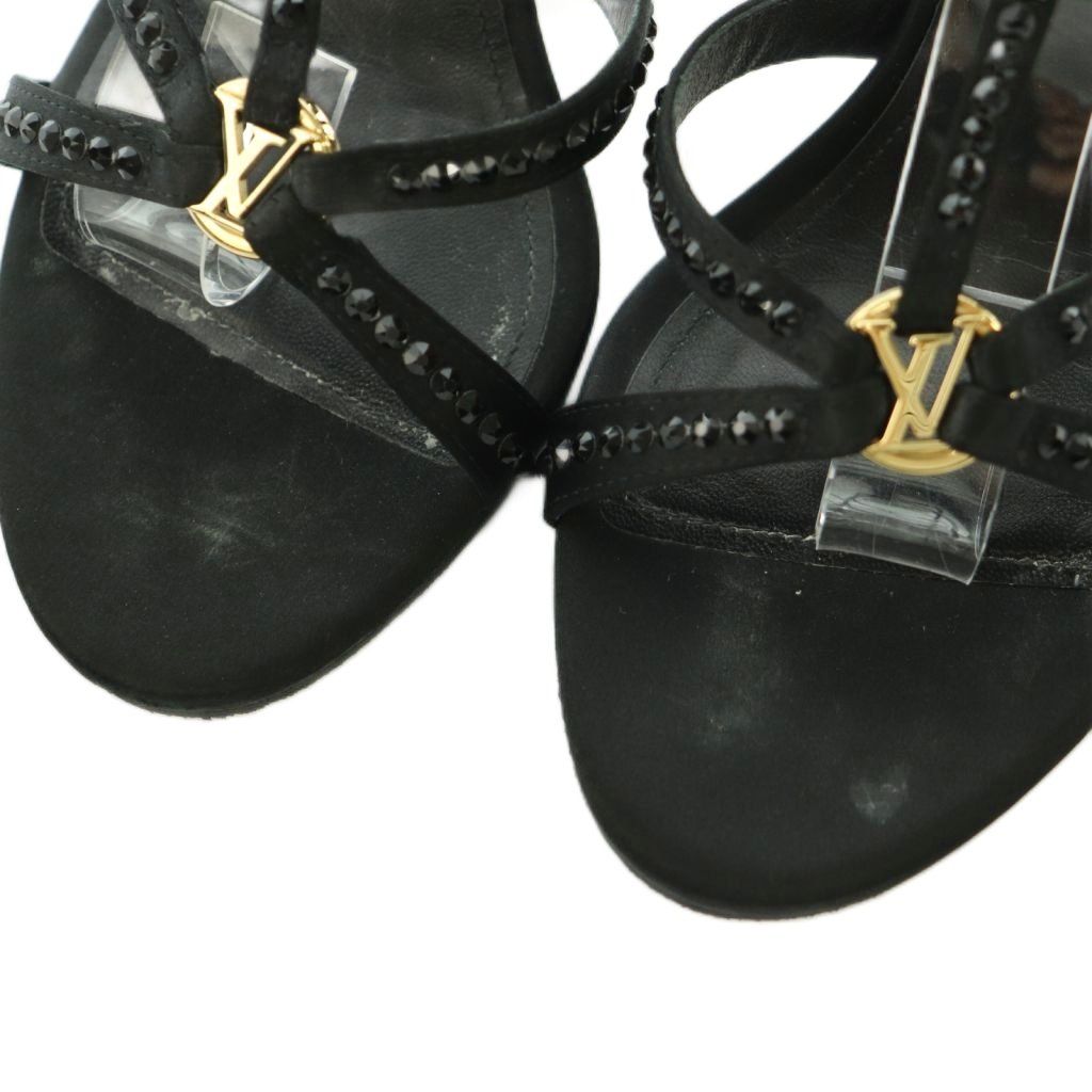 Louis Vuitton Sandals Rhinestone Decoration Pin Heels 36 Black — view 3