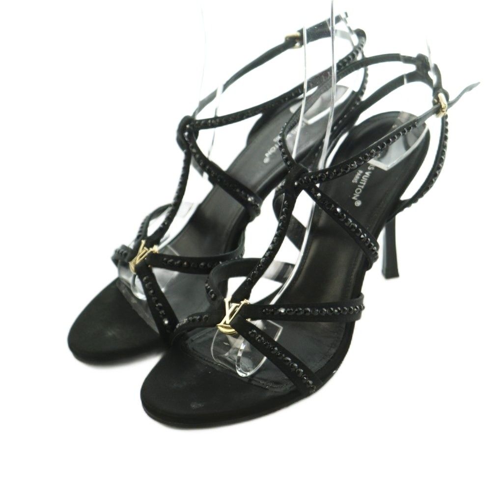 Louis Vuitton Sandals Rhinestone Decoration Pin Heels 36 Black
