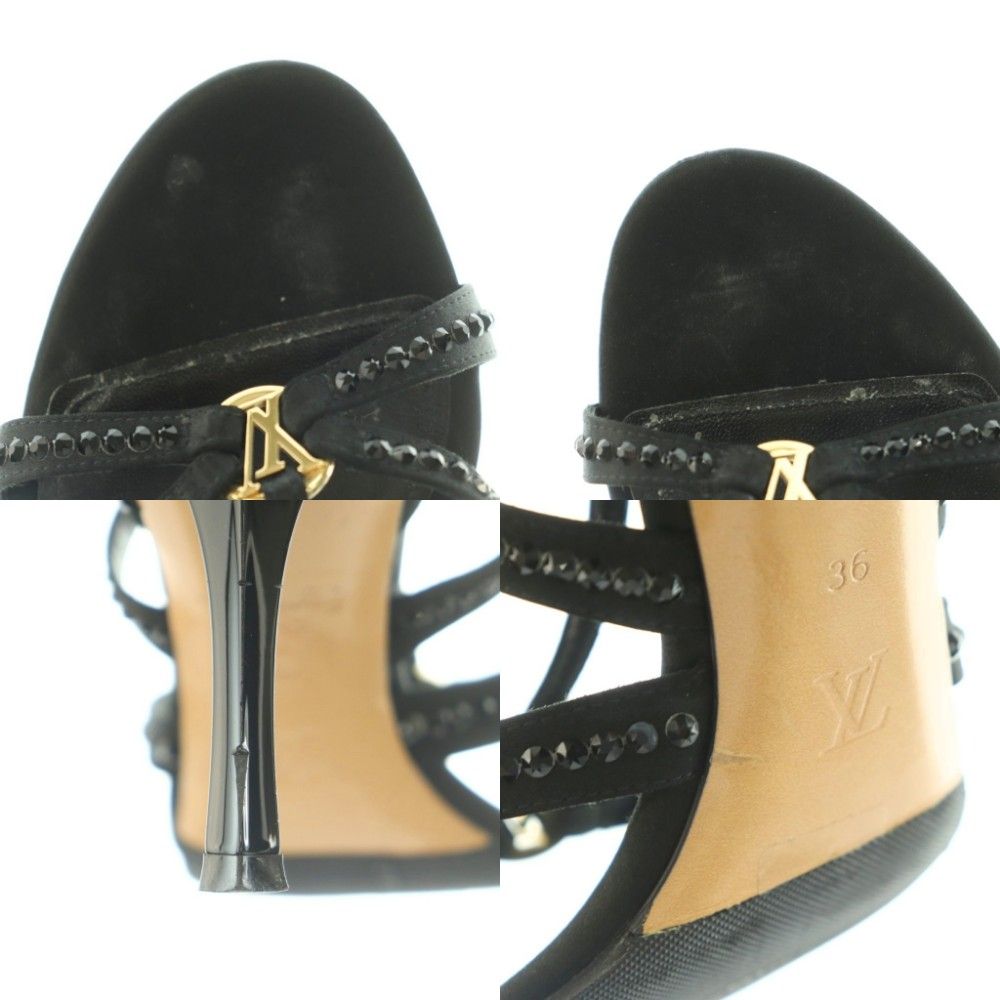 Louis Vuitton Sandals Rhinestone Decoration Pin Heels 36 Black — view 8