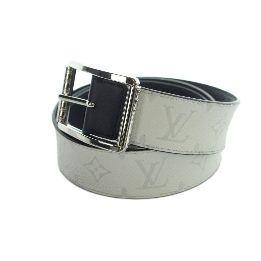 Louis Vuitton Belt Ceinture Monogram Silver Logo Leather White