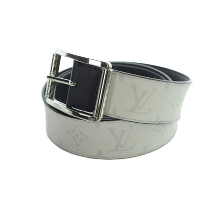 Louis Vuitton Belt Ceinture Monogram Silver Logo Leather White