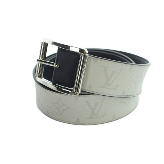 Louis Vuitton Belt Ceinture Monogram Silver Logo Leather White