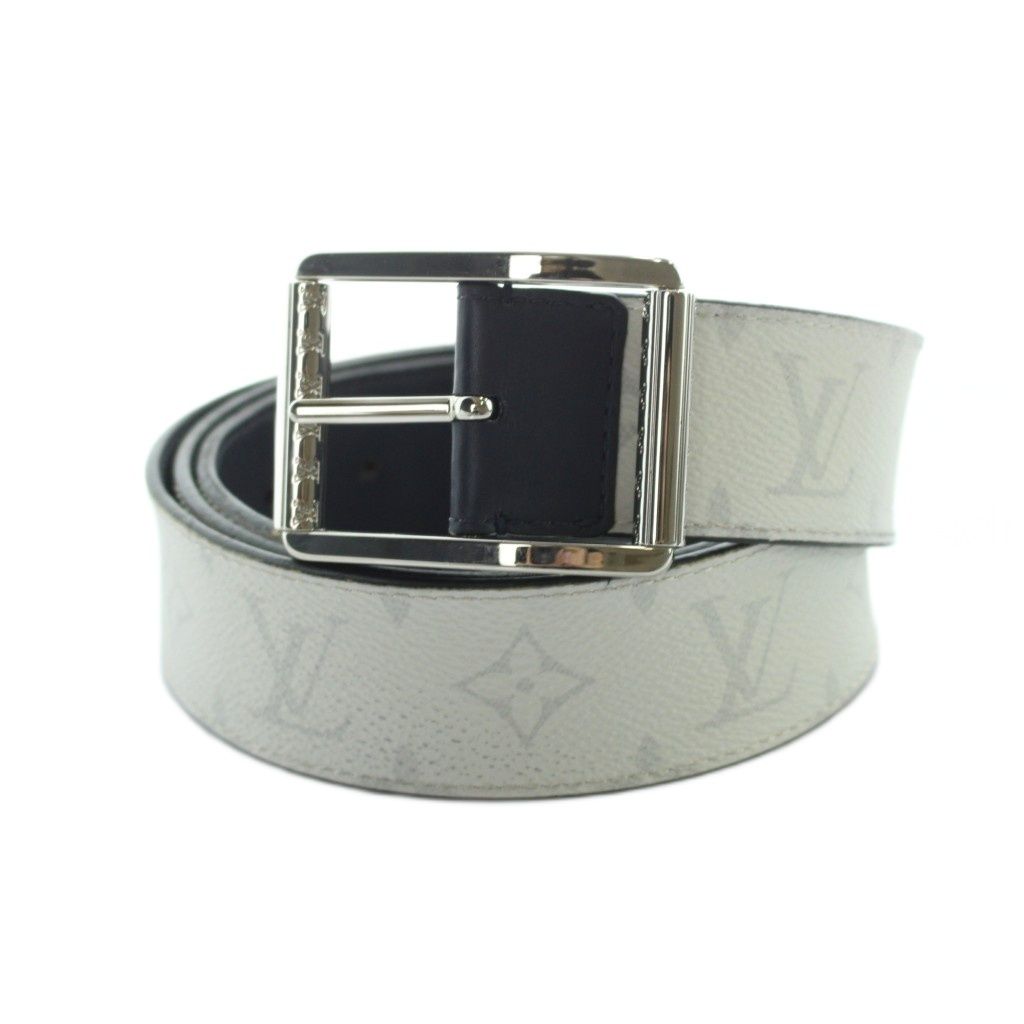 Louis Vuitton Belt Ceinture Monogram Silver Logo Leather White — view 2