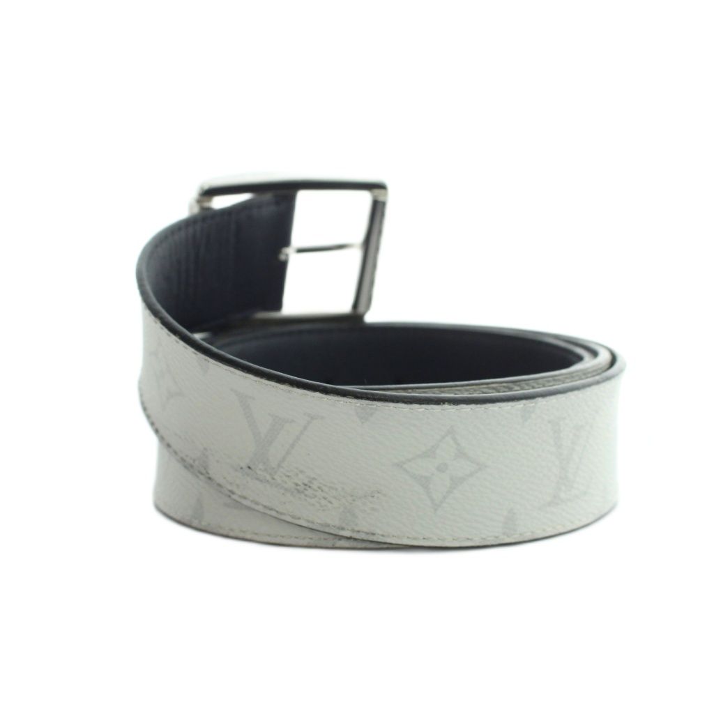 Louis Vuitton Belt Ceinture Monogram Silver Logo Leather White — view 3