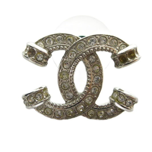 Chanel Earrings CC Logo Rhinestone Silver