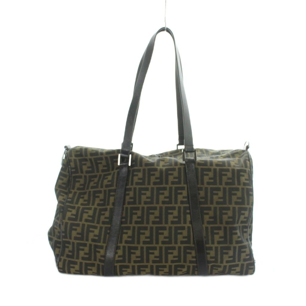 Fendi Boston Bag Canvas Leather Zucca Pattern Logo Brown