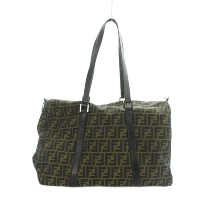 Fendi Boston Bag Canvas Leather Zucca Pattern Logo Brown