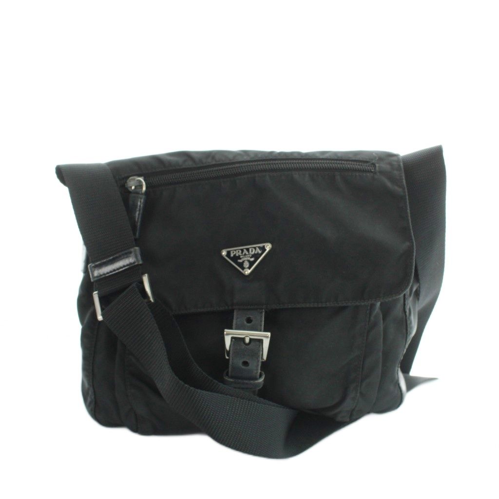 Prada Shoulder Bag Crossbody Logo Nylon Triangle Plate Black