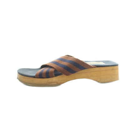 Hermes Fourre Tout Wood Sandals Square Toe 35 Navy — view 2
