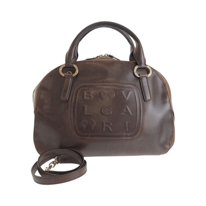 Bvlgari Leoni Brown Silver Leather Pfegel 2-Way Shoulder