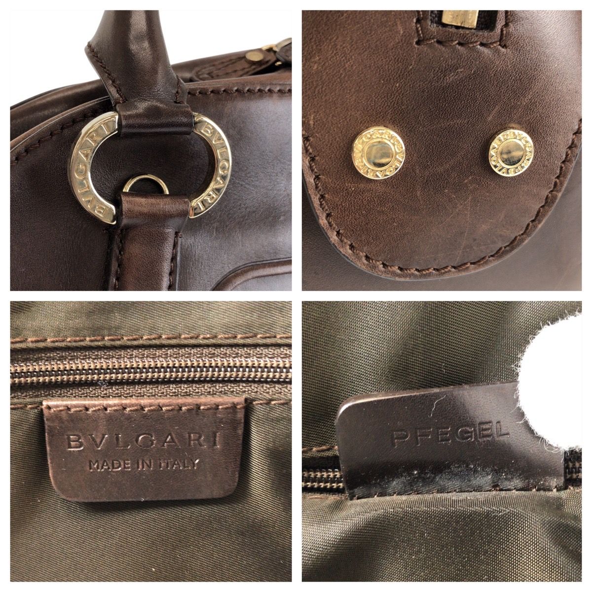 Bvlgari Leoni Brown Silver Leather Pfegel 2-Way Shoulder — view 4