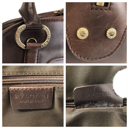 Bvlgari Leoni Brown Silver Leather Pfegel 2-Way Shoulder — view 4