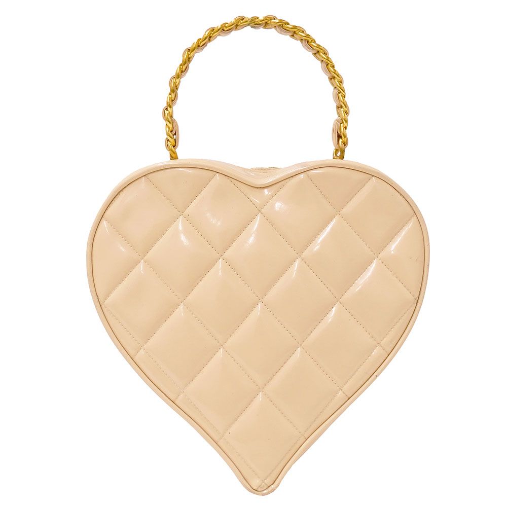 Chanel Bag Handbag Quilted Enamel Heart Vanity Bag Beige Gold Handheld — view 2